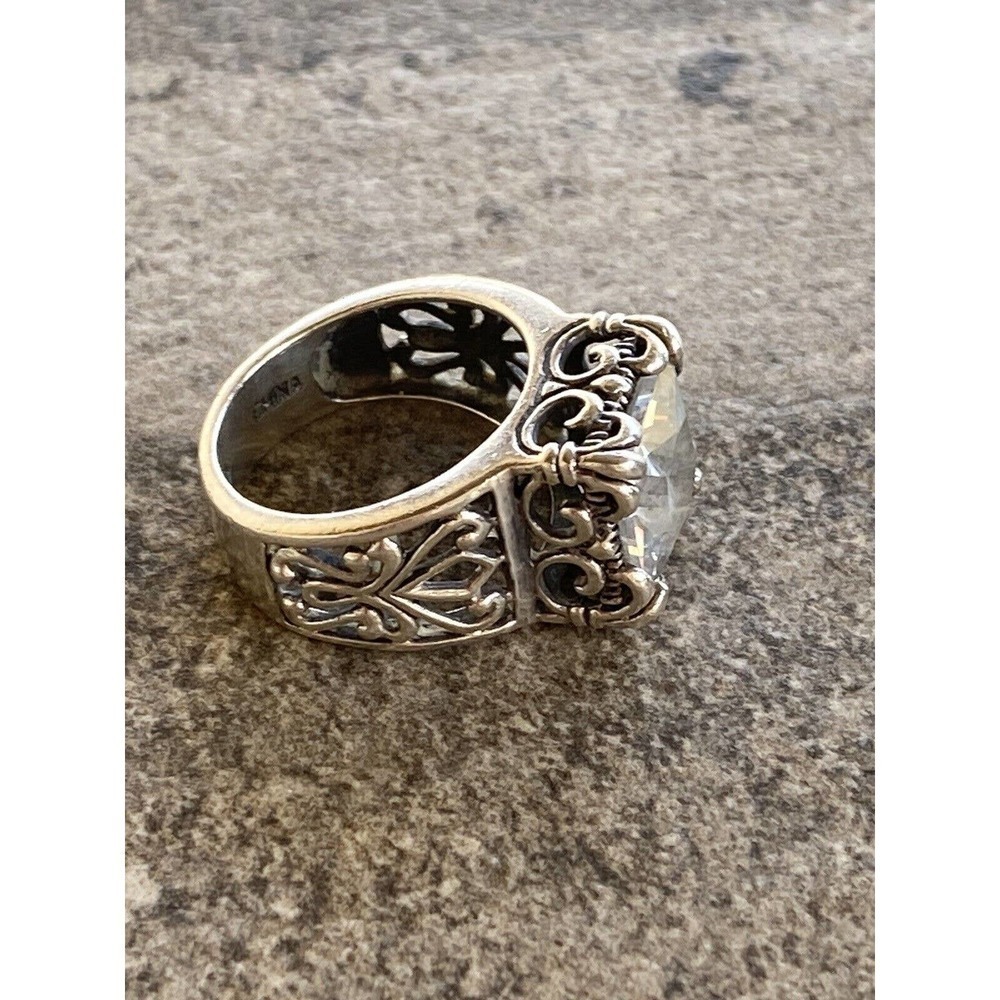 Silpada 925 Sterling Silver Ring “Uptown” Princess Cut Filigree Scroll CZ Size 7 - Picture 6 of 9
